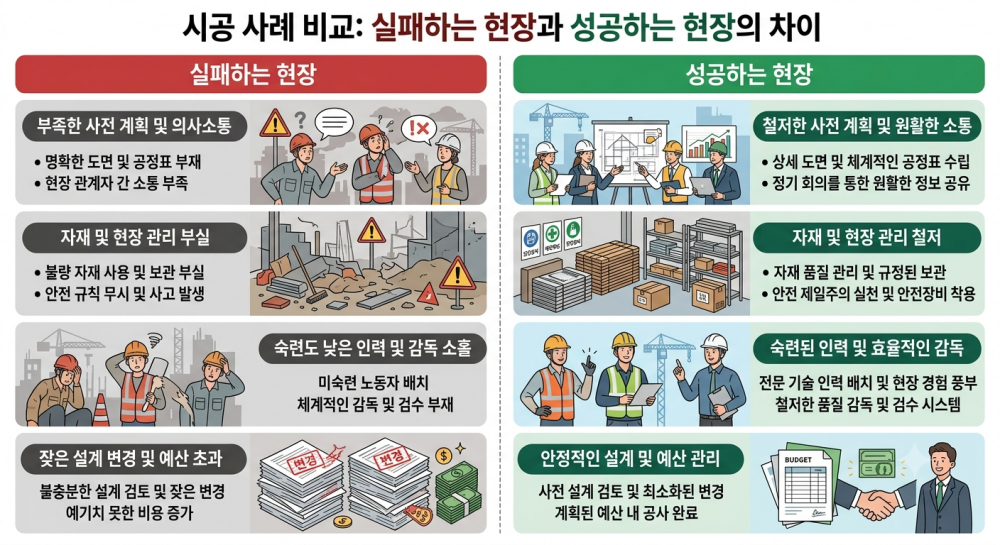 폴리우레아 시공 성공 사례 및 실패 사례 비교 이미지