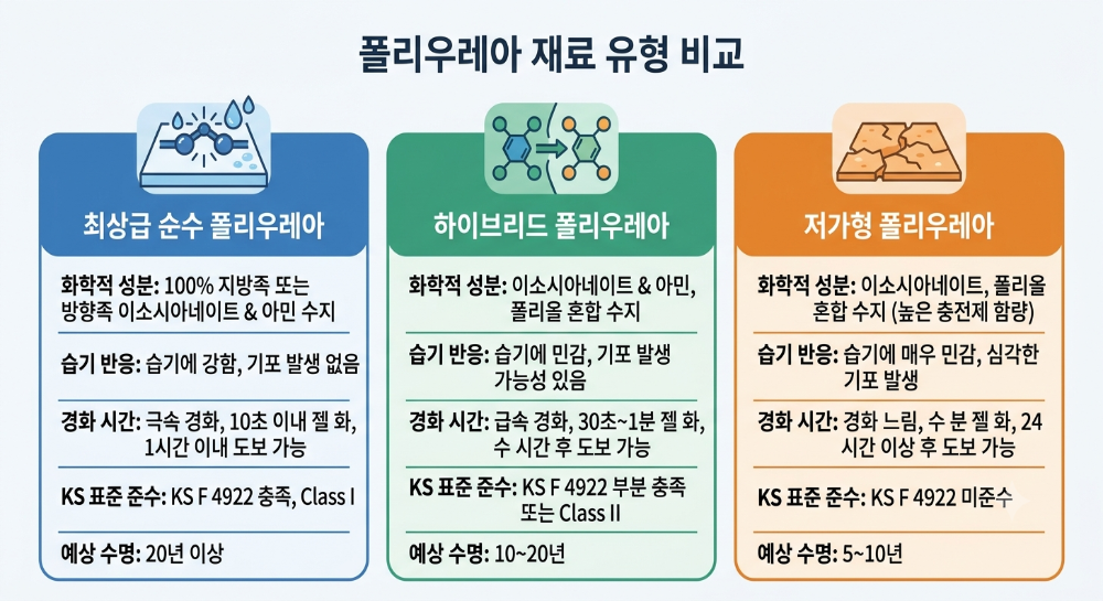 폴리우레아 자재 유형별 비교 이미지